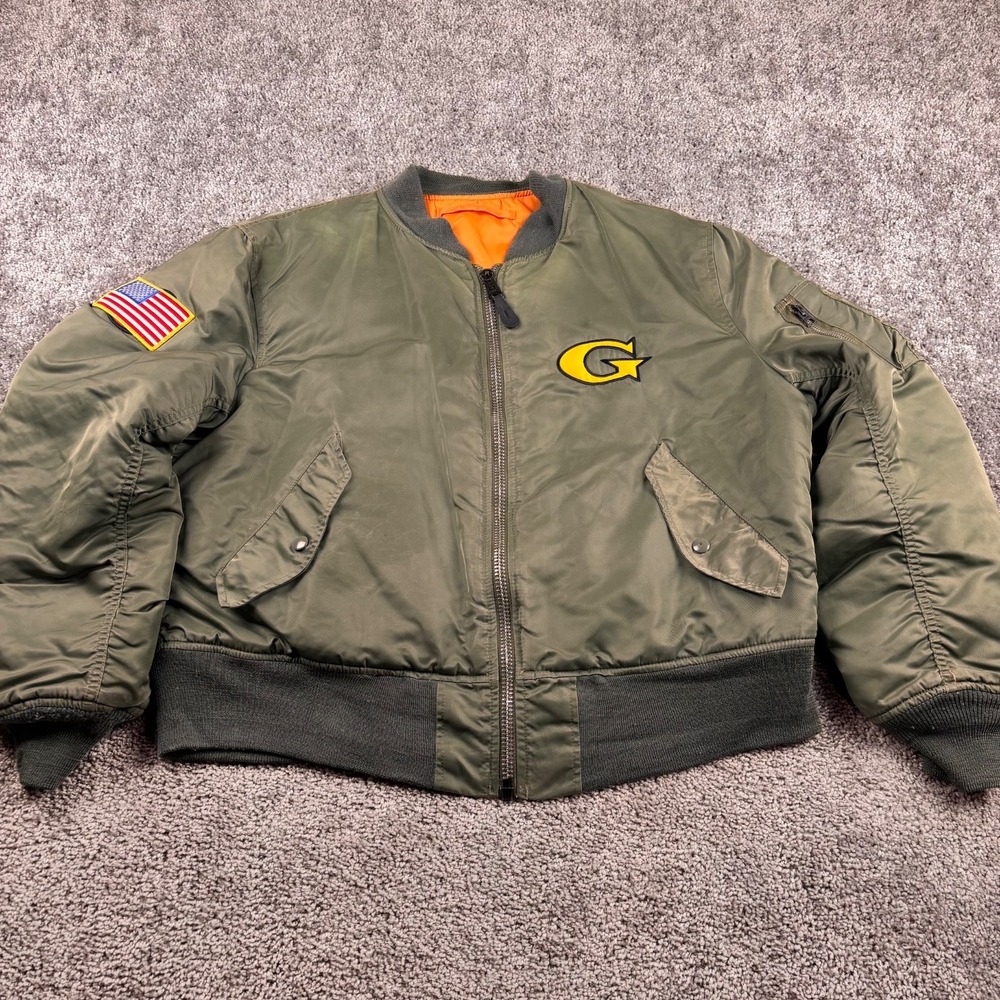 Alpha Industries Flyers Jacket Men L Green MA-1 Reversible Bomber w/Patches VTG